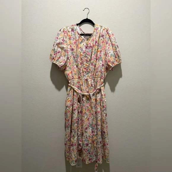 Hayden Los Angeles floral print belted tier poplin midi dress easter - Picture 2 of 11